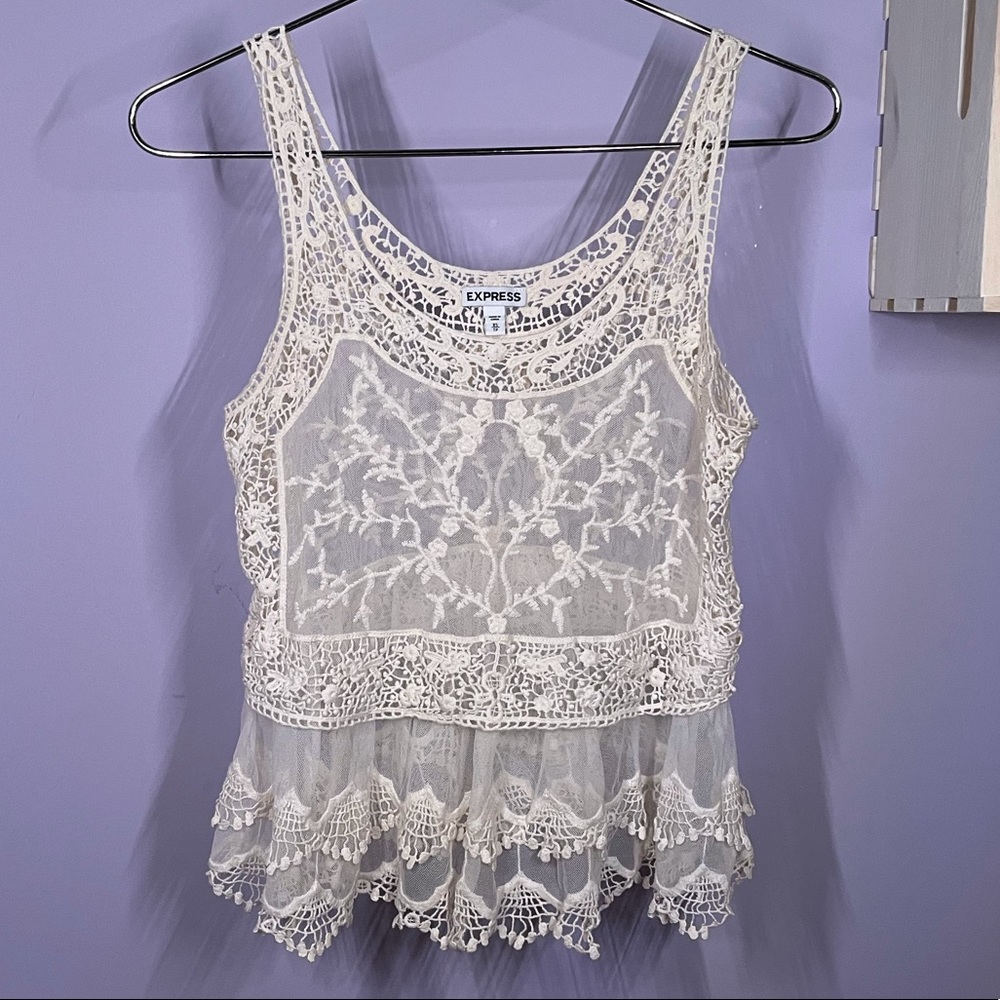 Express Brand off white bohemian hippy Lace Top